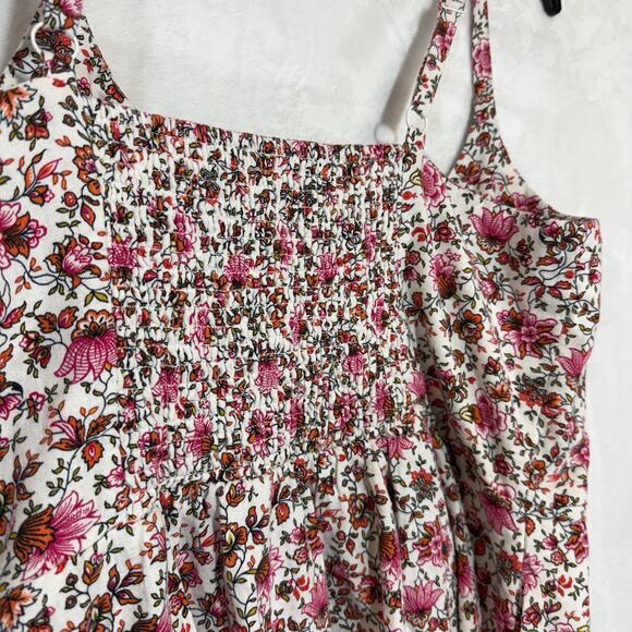 Old Navy XL Pink Floral Minidress Linen Smocked Pockets Tank Cottage Summer Cute - Picture 6 of 11